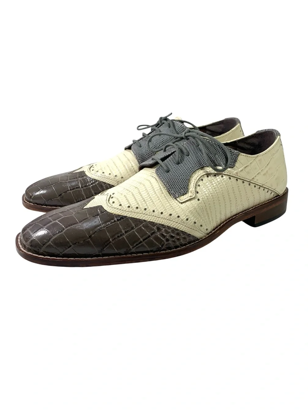 Stacy Adams Gregorio Men's 25473 Wingtip Oxford Grey Cream Size 10.5 M